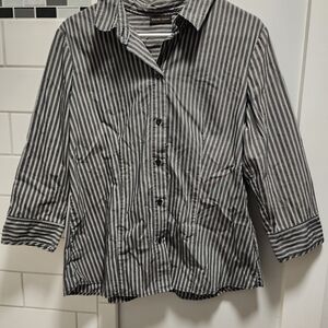 New York & Company Black and White Striped Button-Down Shirt